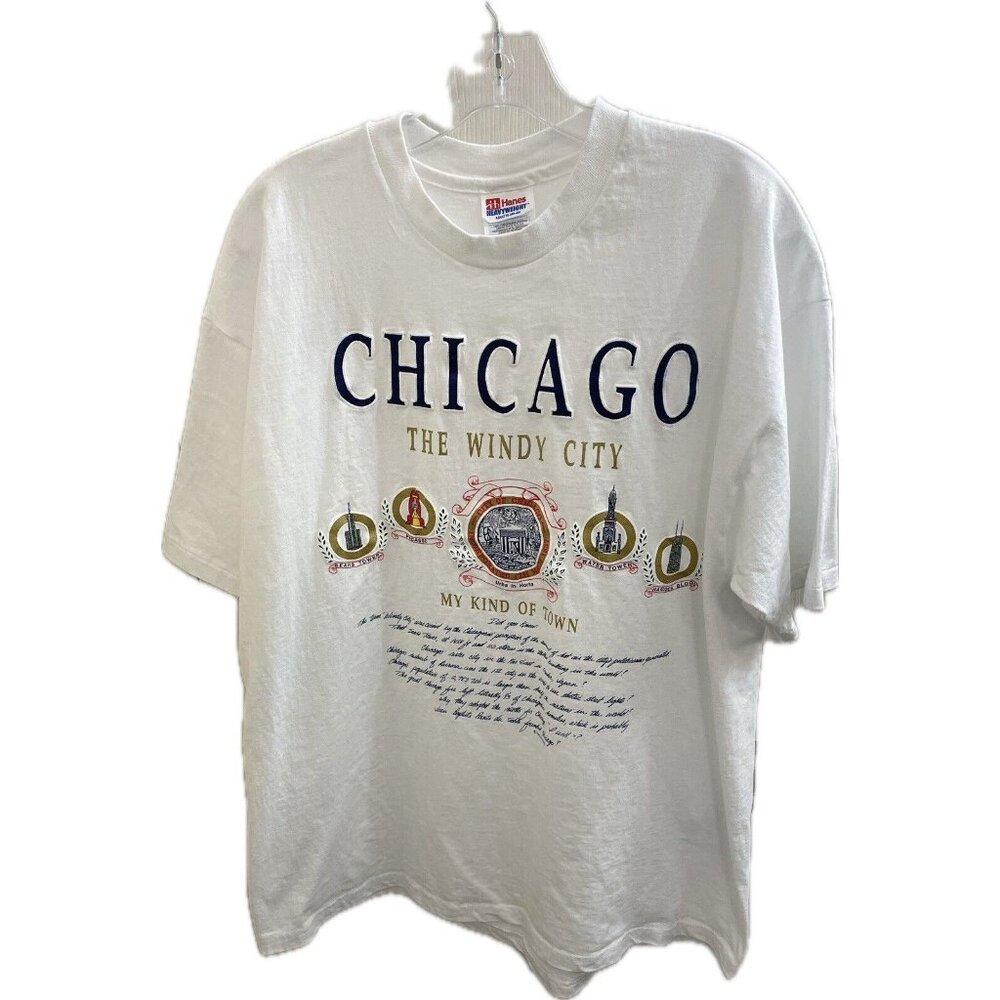 Vintage Chicago White T-Shirt Men Xl  Windy City Adult Hanes USA Made